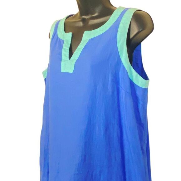 Sigrid Olsen 100% Linen Sky Blue Aqua Green Shift Mini Dress Sz M - Picture 3 of 7